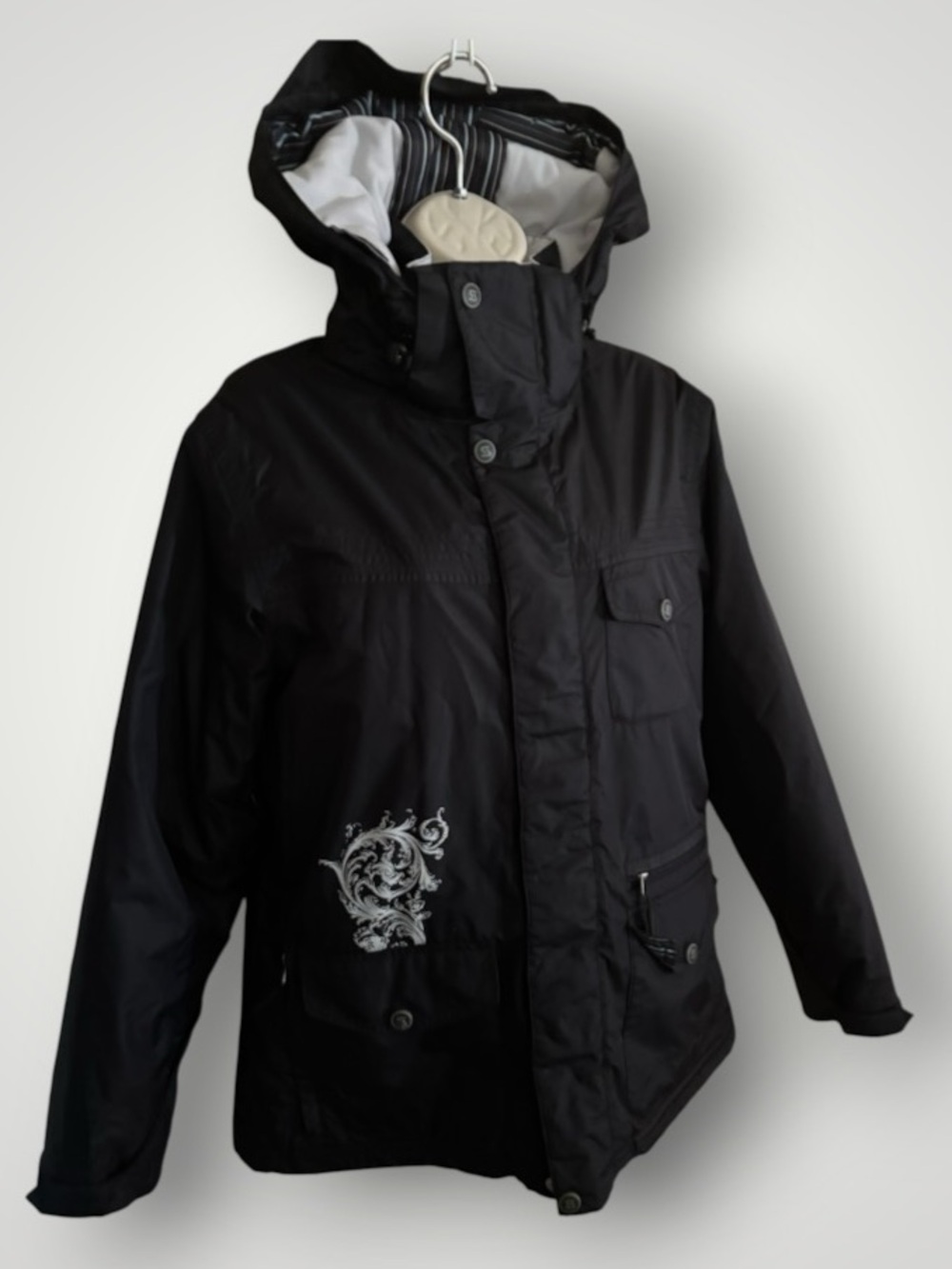 Vintage Sims Snowboard Ski Jacket Black with White Graphic Techwear Size L